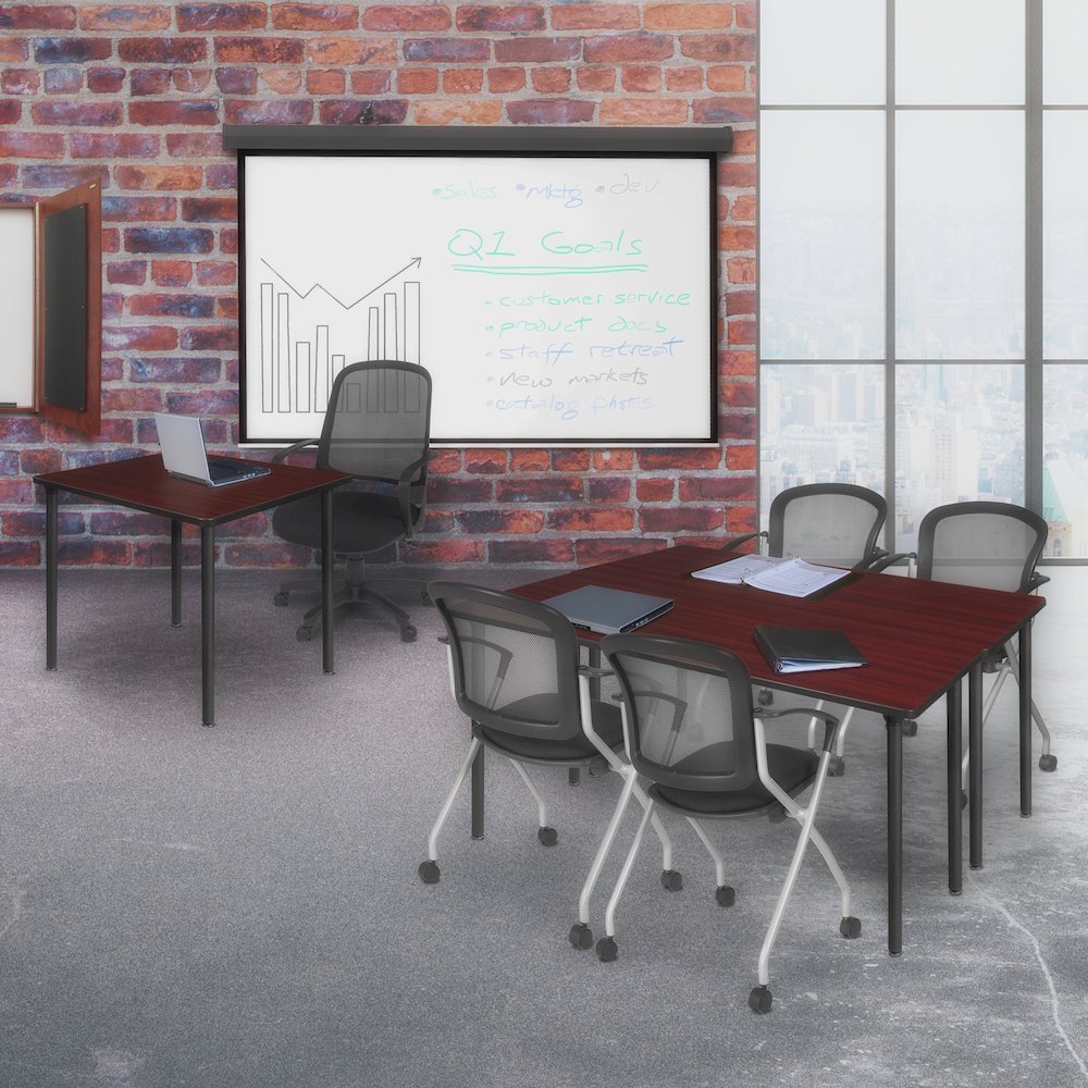 60 x 24 in. Folding Training Seminar Table- Mahogany Top, Black Legs. Picture 8