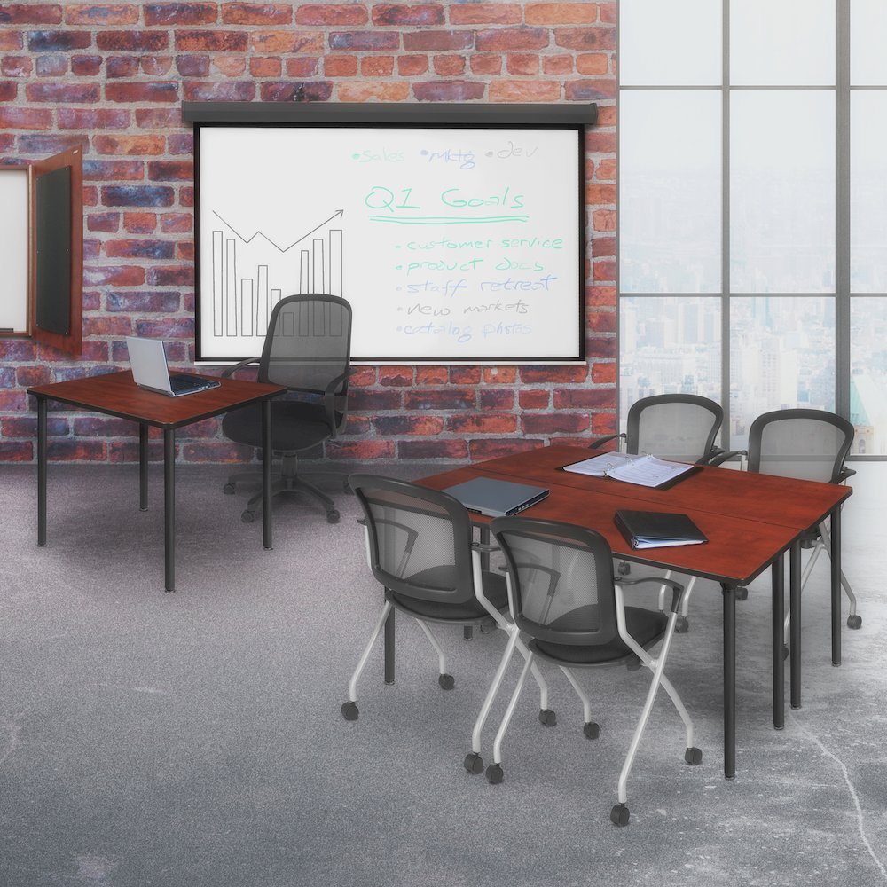 66 x 24 in. Folding Training Seminar Table- Cherry Top, Black Legs. Picture 8
