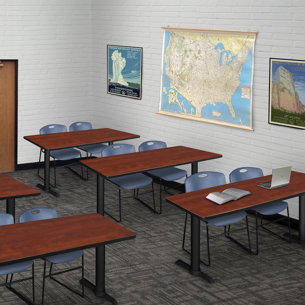 48 x 24 in. T-Base Training Seminar Table- Cherry & 2 Zeng Stack Chairs- Blue. Picture 8