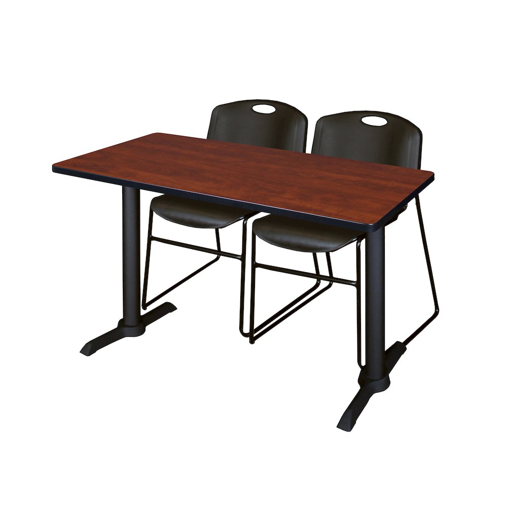 48 x 24 in. T-Base Training Seminar Table- Cherry & 2 Zeng Stack Chairs- Black. Picture 1