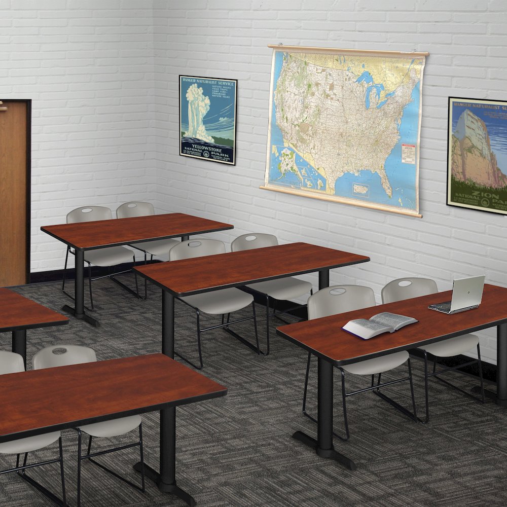 48 x 24 in. T-Base Training Seminar Table- Cherry & 2 Zeng Stack Chairs- Grey. Picture 8