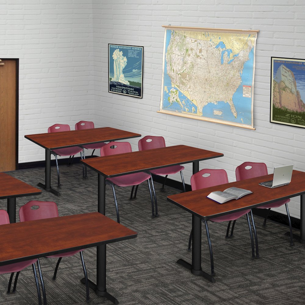 48 x 24 in. T-Base Training Seminar Table- Cherry & 2 M Stack Chairs- Burgundy. Picture 9