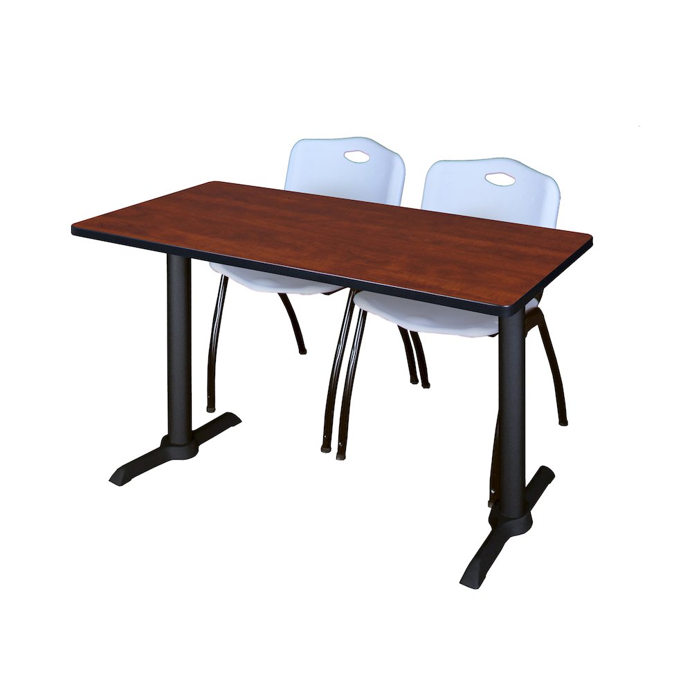 48 x 24 in. T-Base Training Seminar Table- Cherry & 2 M Stack Chairs- Grey. Picture 1