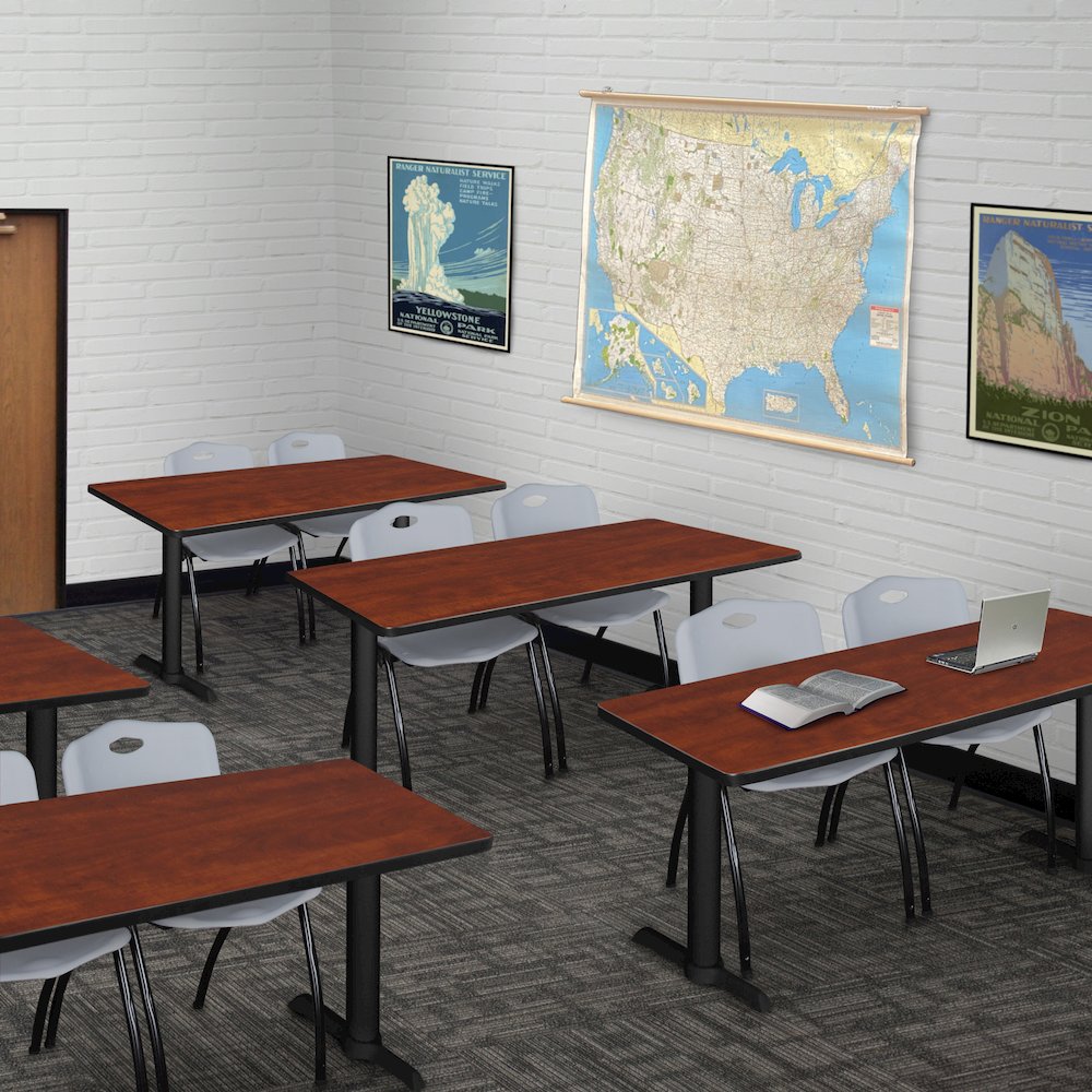 48 x 24 in. T-Base Training Seminar Table- Cherry & 2 M Stack Chairs- Grey. Picture 8