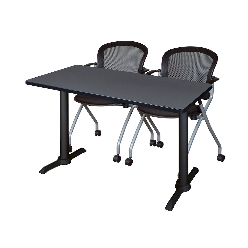 48 x 24 in. T-Base Training Seminar Table- Grey & 2 Cadence Nesting Chairs. Picture 1