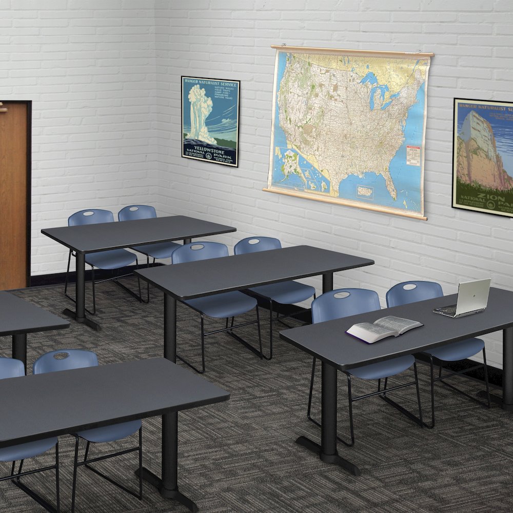 48 x 24 in. T-Base Training Seminar Table- Grey & 2 Zeng Stack Chairs- Blue. Picture 8