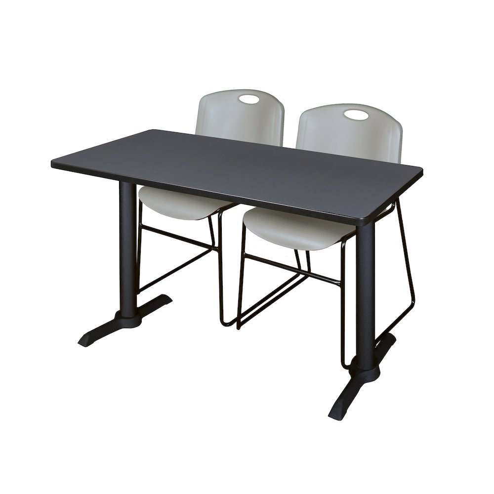 48 x 24 in. T-Base Training Seminar Table- Grey & 2 Zeng Stack Chairs- Grey. Picture 1