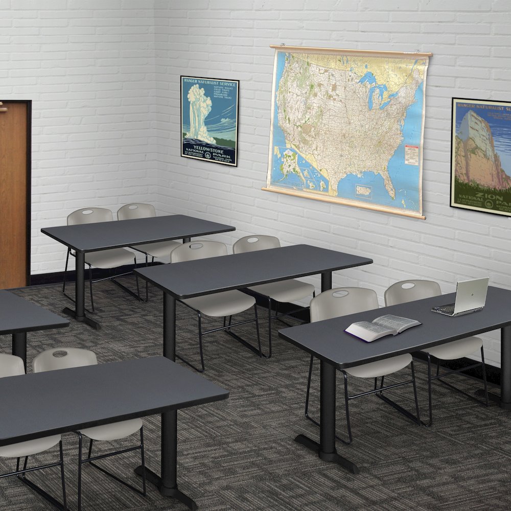 48 x 24 in. T-Base Training Seminar Table- Grey & 2 Zeng Stack Chairs- Grey. Picture 8