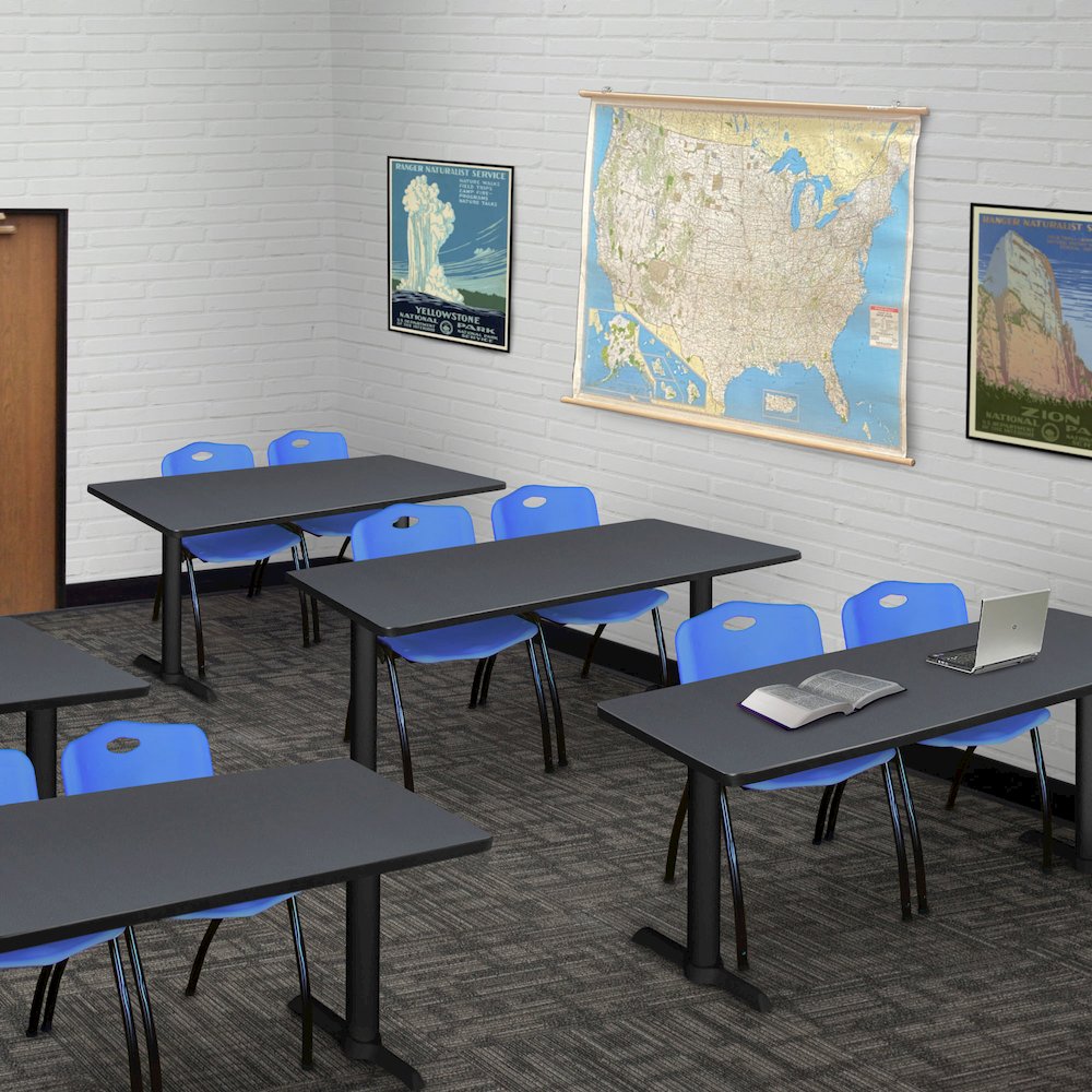 48 x 24 in. T-Base Training Seminar Table- Grey & 2 M Stack Chairs- Blue. Picture 8