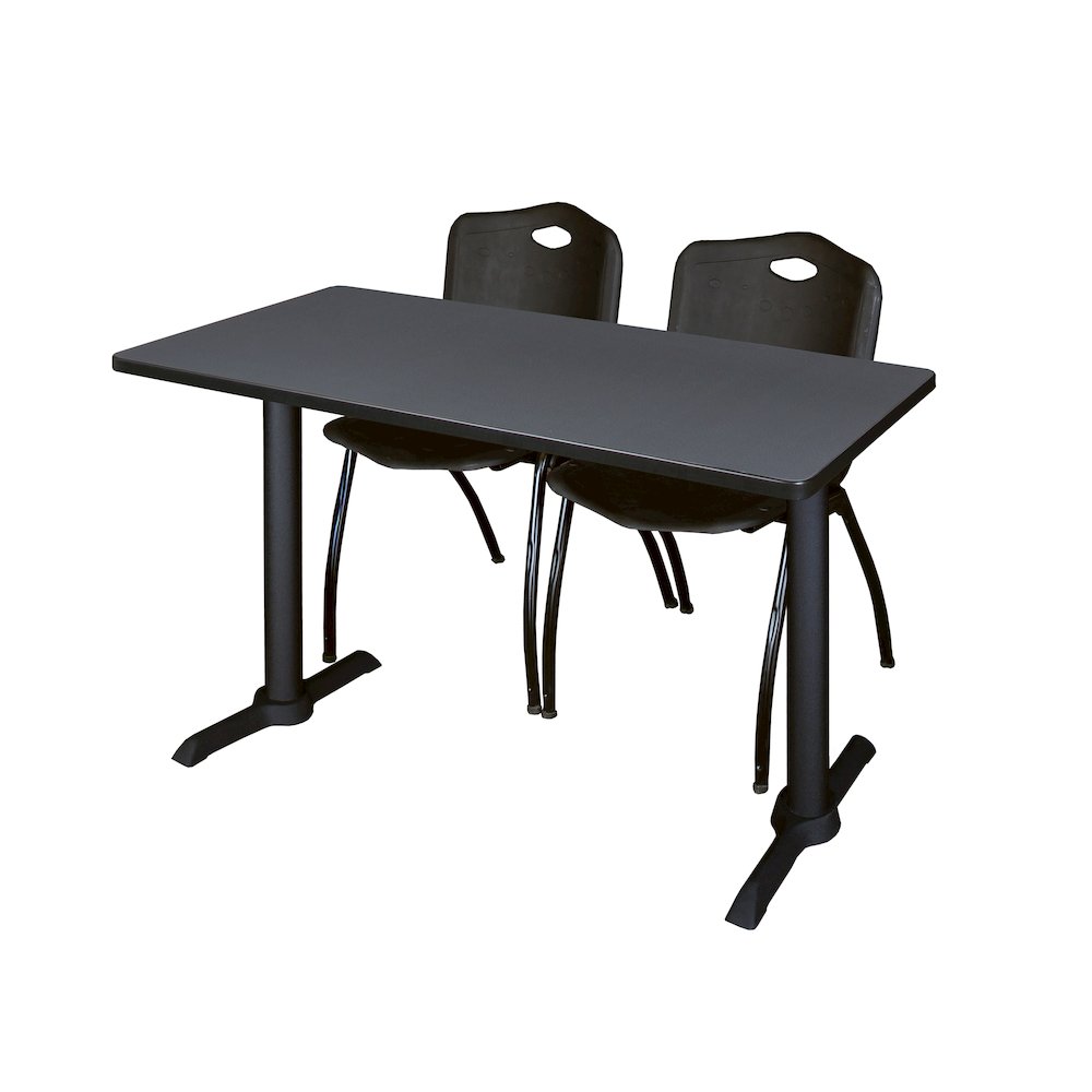 48 x 24 in. T-Base Training Seminar Table- Grey & 2 M Stack Chairs- Black. Picture 1