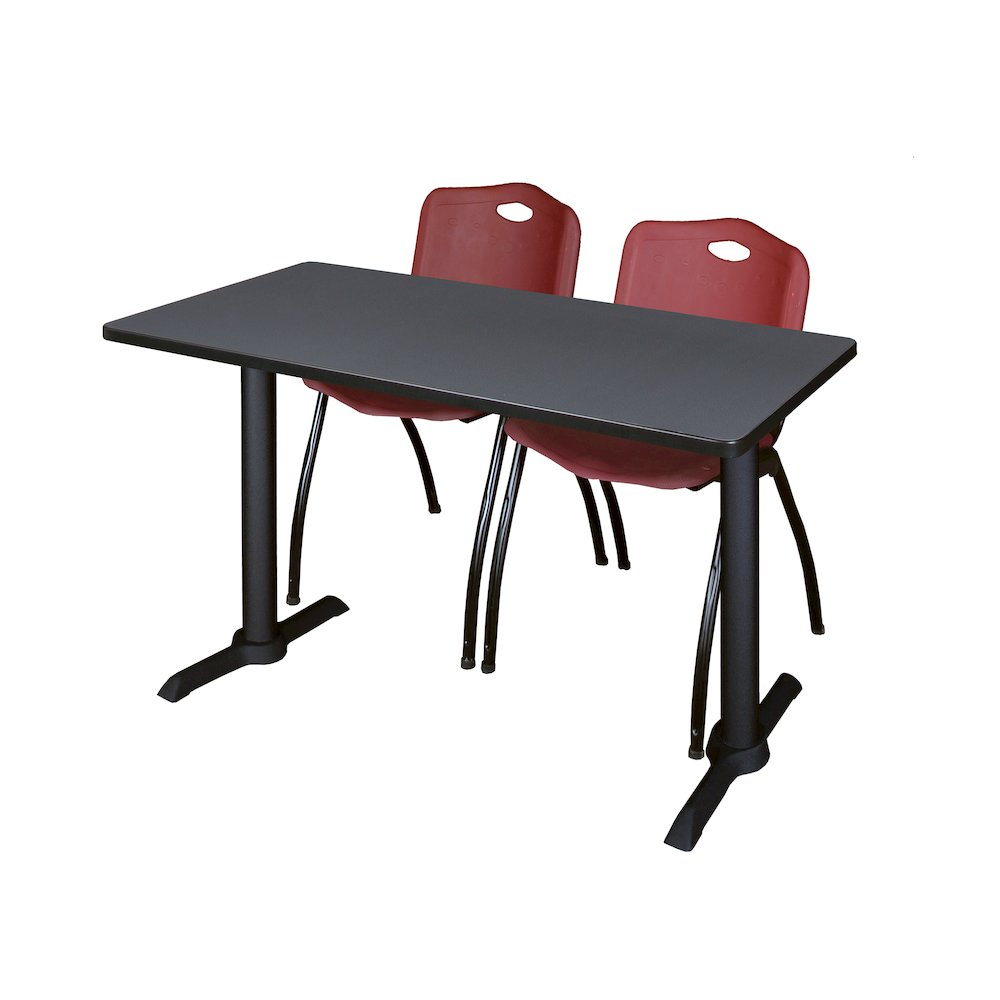 48 x 24 in. T-Base Training Seminar Table- Grey & 2 M Stack Chairs- Burgundy. Picture 1