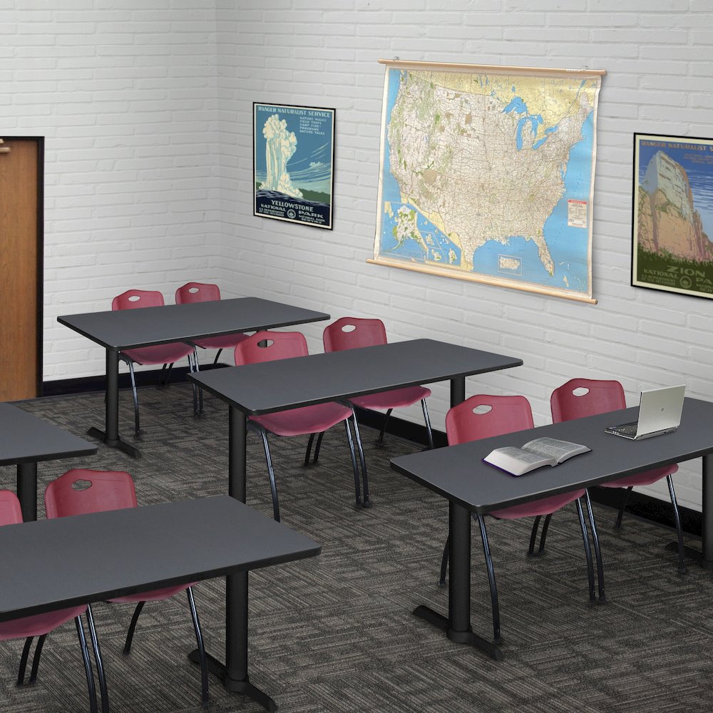 48 x 24 in. T-Base Training Seminar Table- Grey & 2 M Stack Chairs- Burgundy. Picture 8