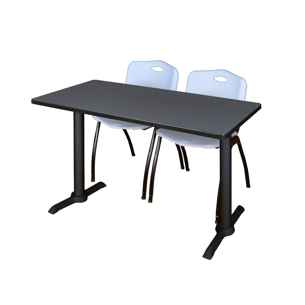 48 x 24 in. T-Base Training Seminar Table- Grey & 2 M Stack Chairs- Grey. Picture 1