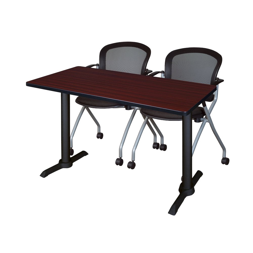 48 x 24 in. T-Base Training Seminar Table- Mahogany & 2 Cadence Nesting Chairs. Picture 1