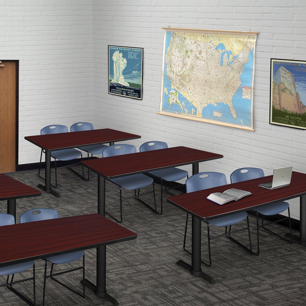 48 x 24 in. T-Base Training Seminar Table- Mahogany & 2 Zeng Stack Chairs- Blue. Picture 8