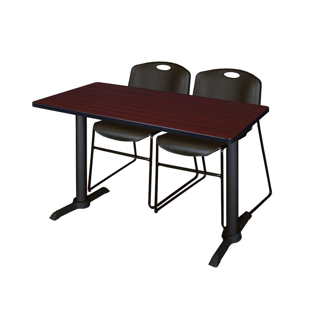 48 x 24 in. T-Base Training Seminar Table- Mahogany & 2 Zeng Stack Chairs- Black. Picture 1
