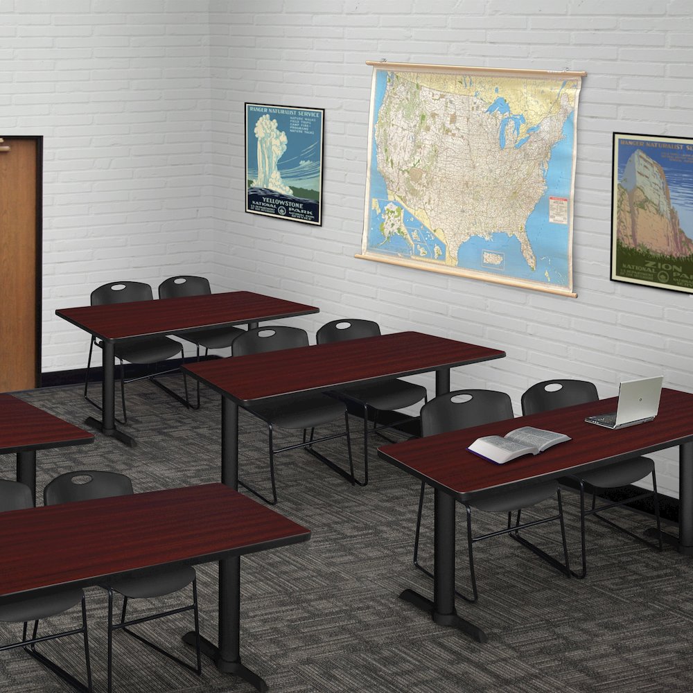 48 x 24 in. T-Base Training Seminar Table- Mahogany & 2 Zeng Stack Chairs- Black. Picture 8