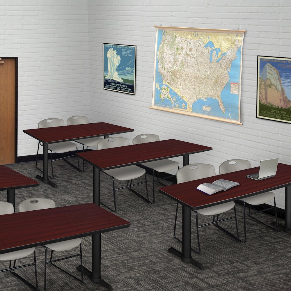 48 x 24 in. T-Base Training Seminar Table- Mahogany & 2 Zeng Stack Chairs- Grey. Picture 8