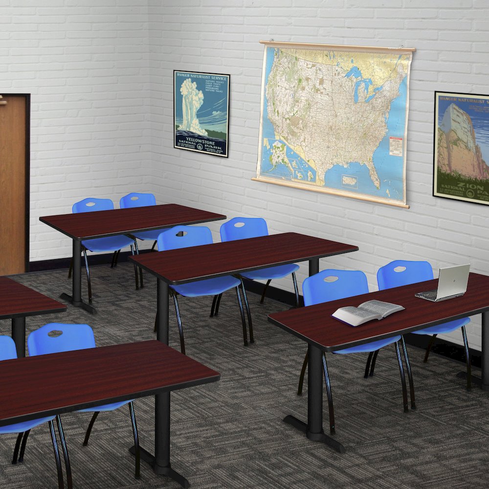 48 x 24 in. T-Base Training Seminar Table- Mahogany & 2 M Stack Chairs- Blue. Picture 8