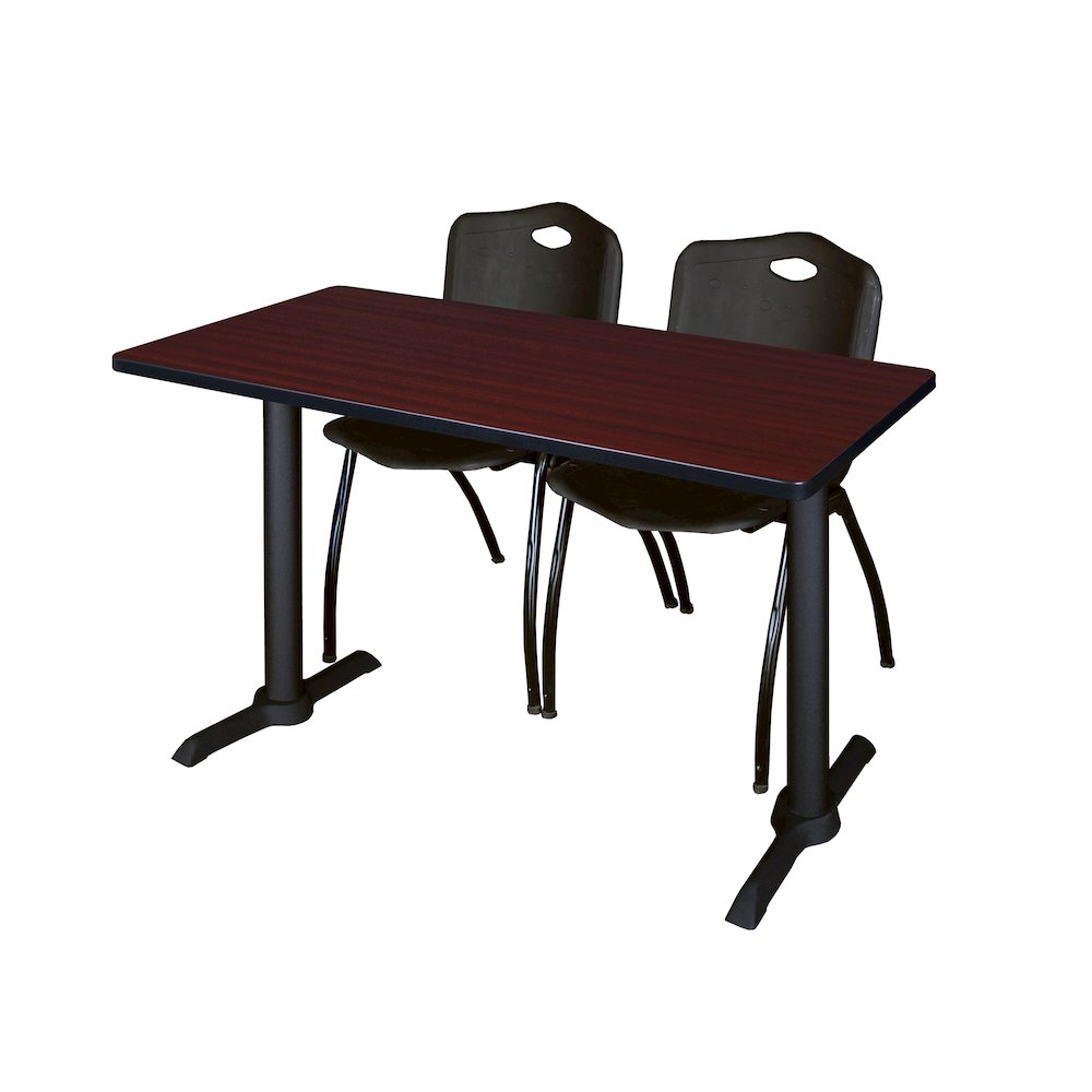 48 x 24 in. T-Base Training Seminar Table- Mahogany & 2 M Stack Chairs- Black. Picture 1