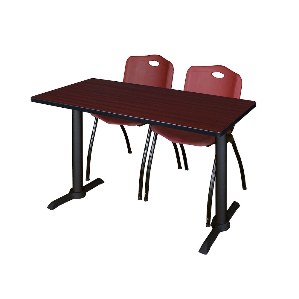 48 x 24 in. T-Base Training Seminar Table- Mahogany & 2 M Stack Chairs- Burgundy. Picture 1