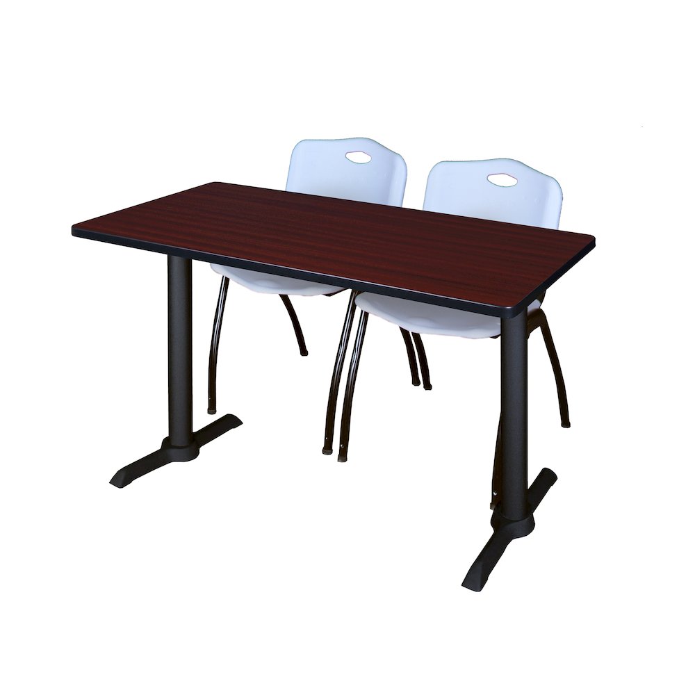 48 x 24 in. T-Base Training Seminar Table- Mahogany & 2 M Stack Chairs- Grey. Picture 1