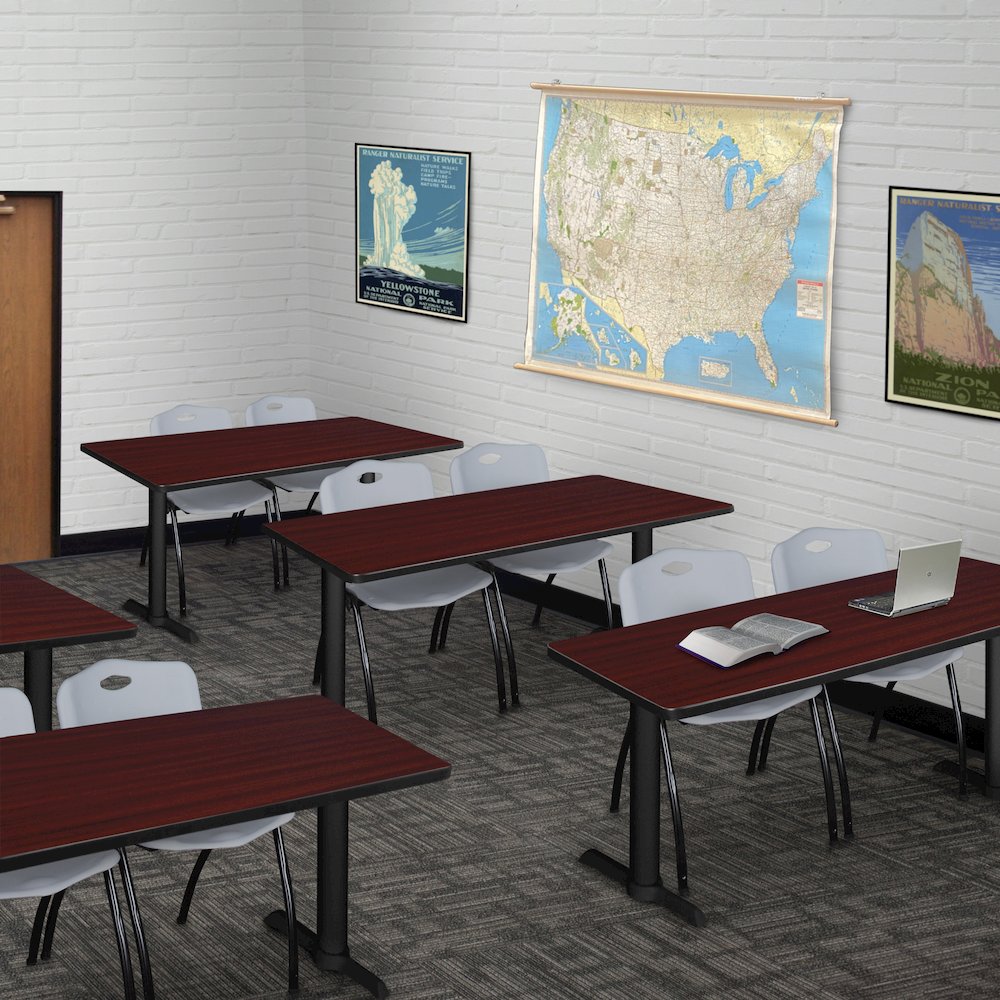 48 x 24 in. T-Base Training Seminar Table- Mahogany & 2 M Stack Chairs- Grey. Picture 8