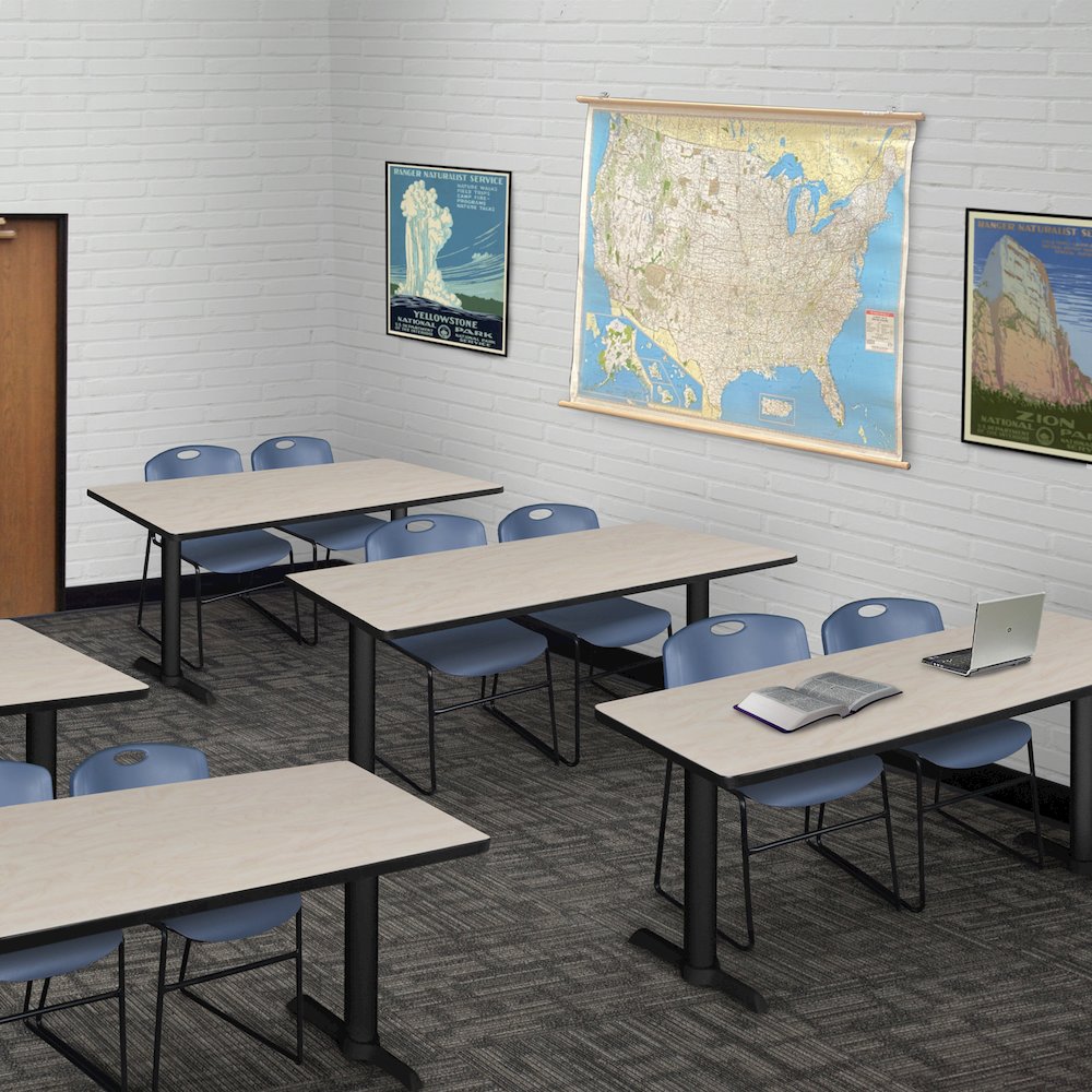 48 x 24 in. T-Base Training Seminar Table- Maple & 2 Zeng Stack Chairs- Blue. Picture 8
