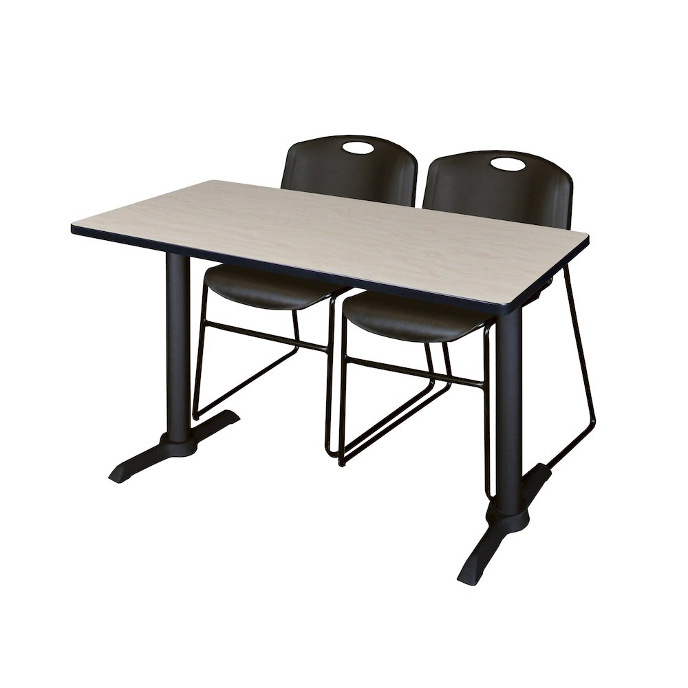 48 x 24 in. T-Base Training Seminar Table- Maple & 2 Zeng Stack Chairs- Black. Picture 1