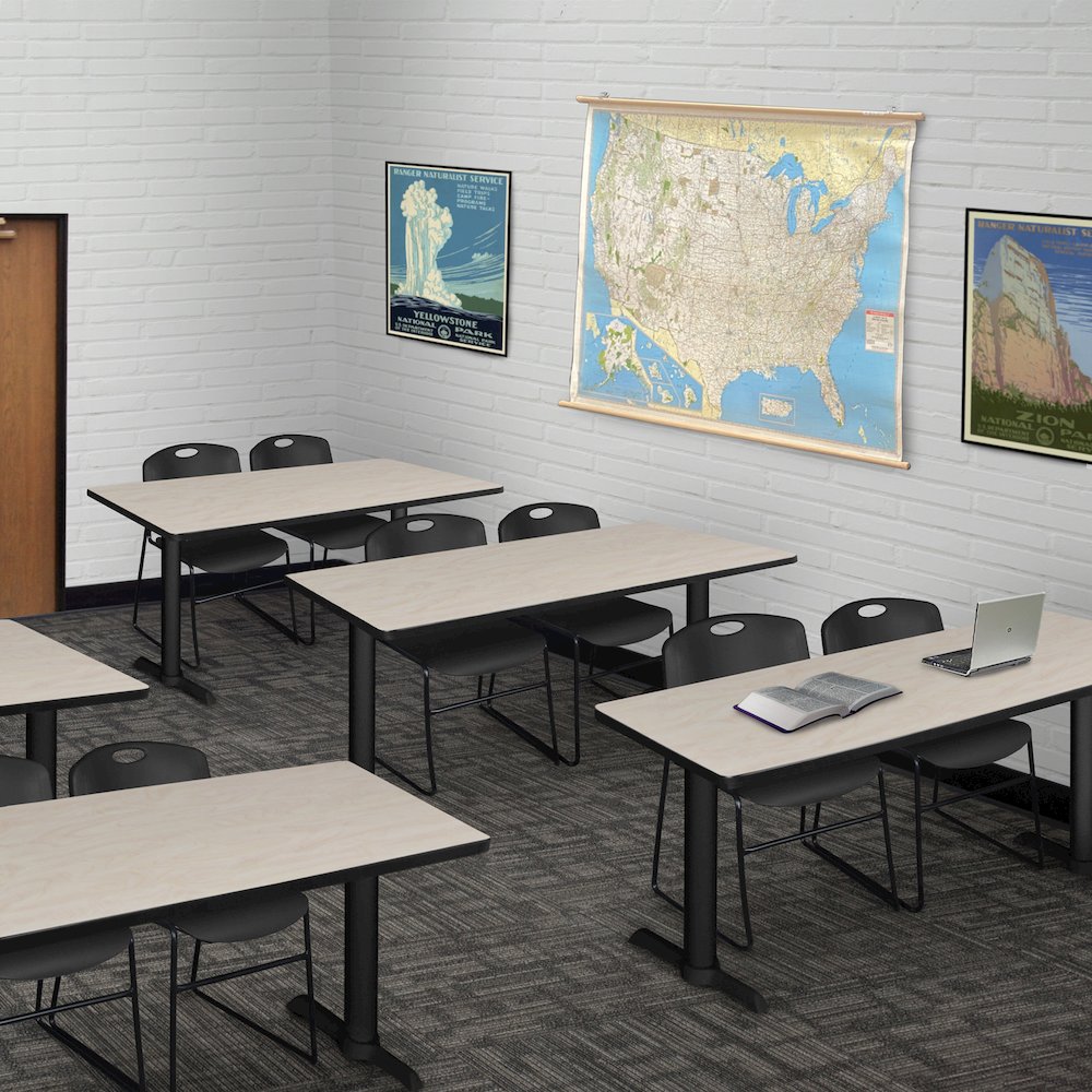 48 x 24 in. T-Base Training Seminar Table- Maple & 2 Zeng Stack Chairs- Black. Picture 8