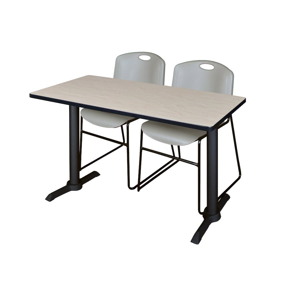 48 x 24 in. T-Base Training Seminar Table- Maple & 2 Zeng Stack Chairs- Grey. Picture 1