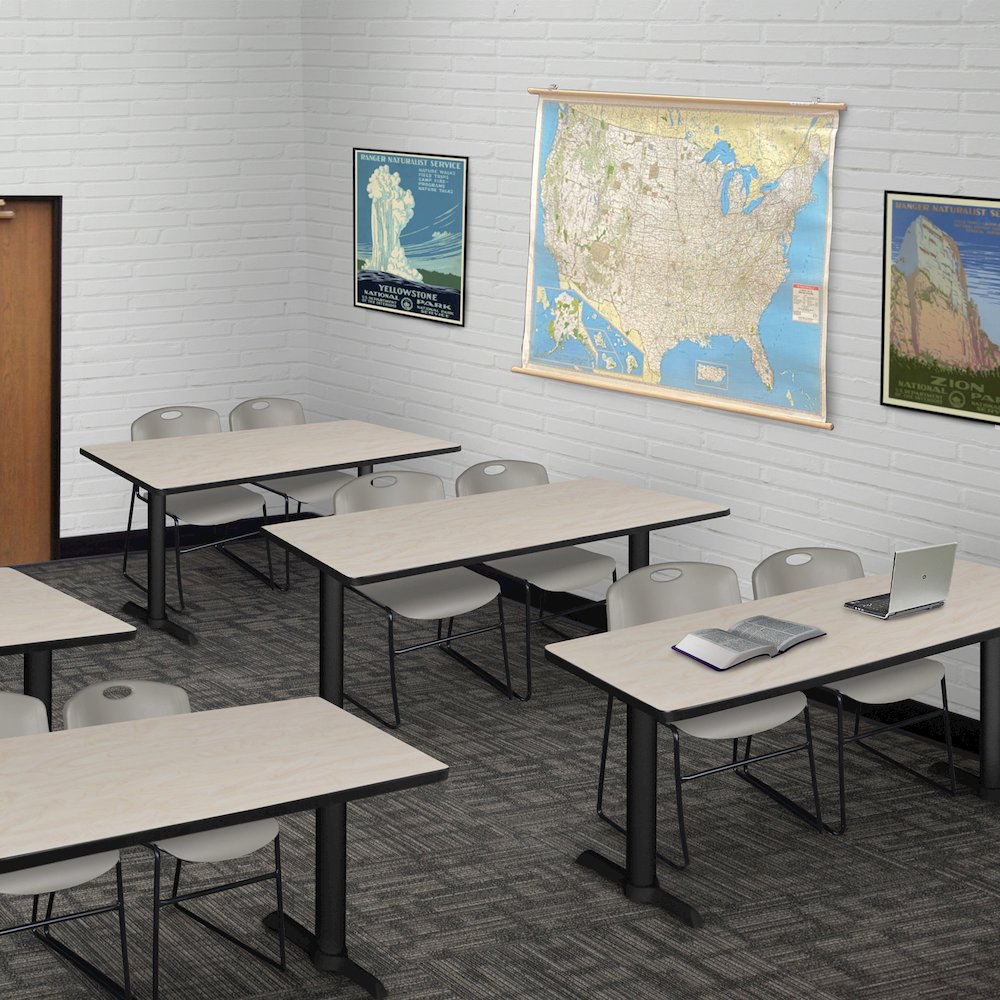 48 x 24 in. T-Base Training Seminar Table- Maple & 2 Zeng Stack Chairs- Grey. Picture 8