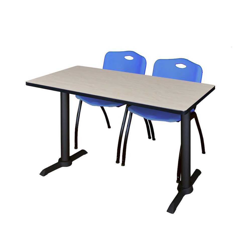 48 x 24 in. T-Base Training Seminar Table- Maple & 2 M Stack Chairs- Blue. Picture 1