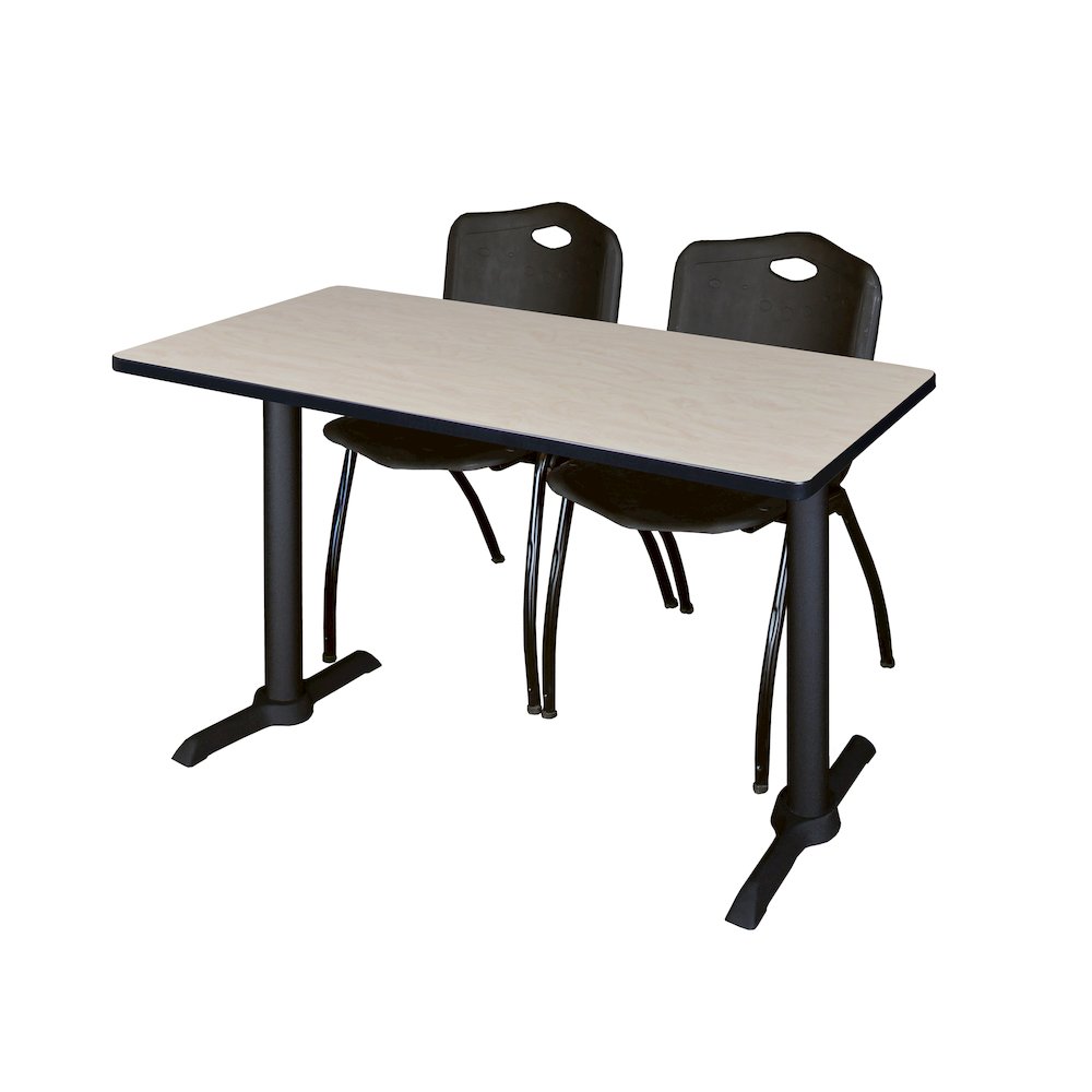 48 x 24 in. T-Base Training Seminar Table- Maple & 2 M Stack Chairs- Black. Picture 1