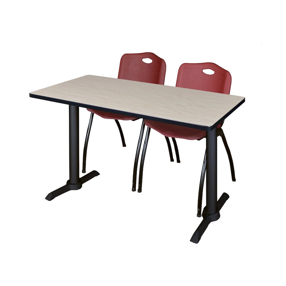 48 x 24 in. T-Base Training Seminar Table- Maple & 2 M Stack Chairs- Burgundy. Picture 1