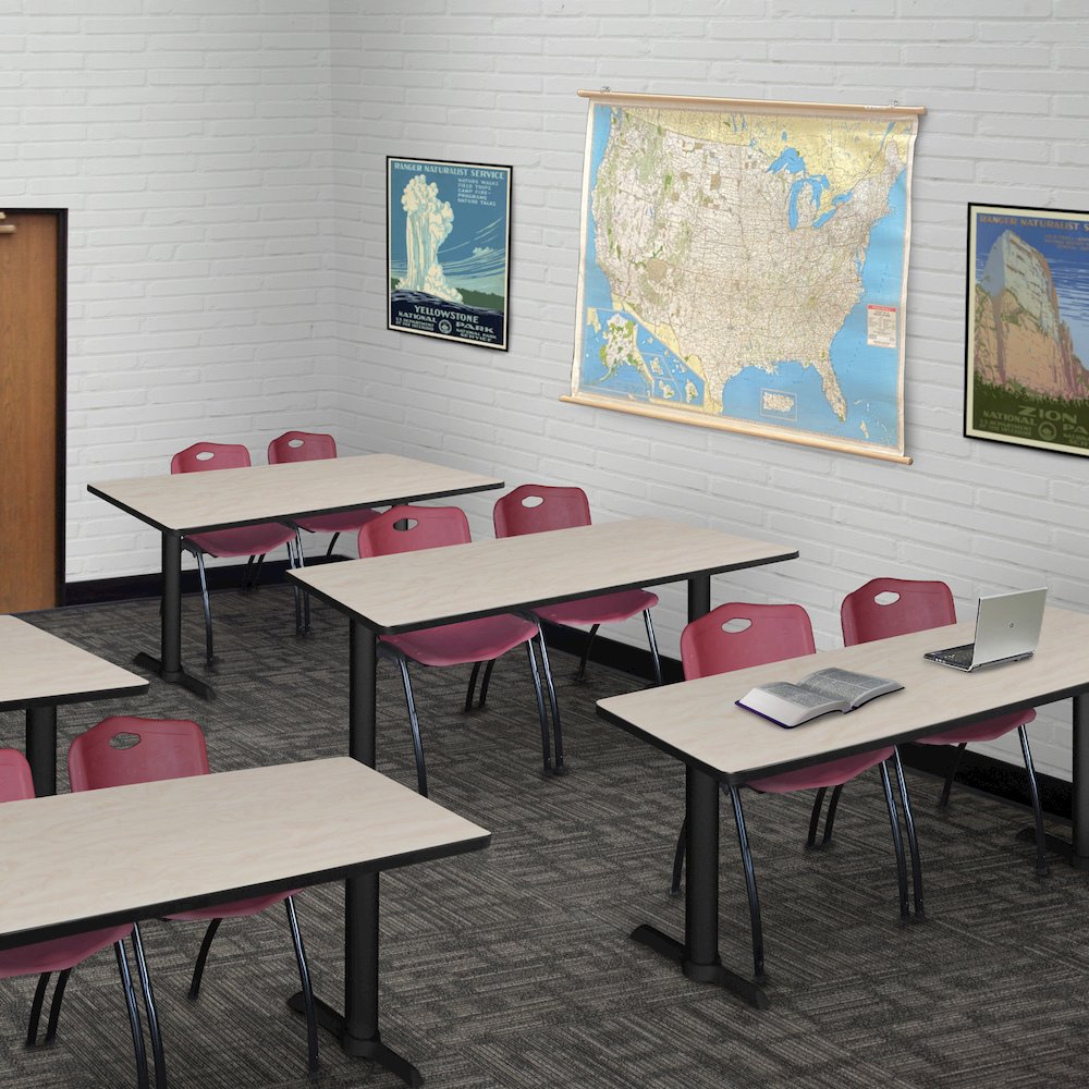 48 x 24 in. T-Base Training Seminar Table- Maple & 2 M Stack Chairs- Burgundy. Picture 8