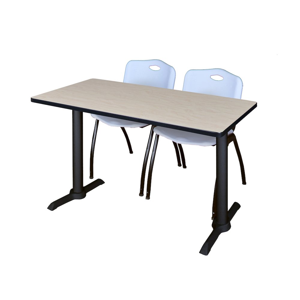 48 x 24 in. T-Base Training Seminar Table- Maple & 2 M Stack Chairs- Grey. Picture 1