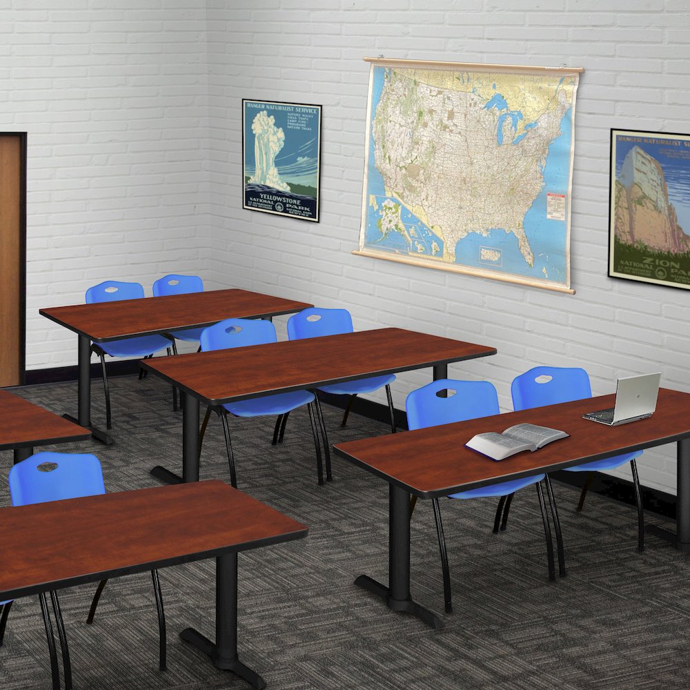60 x 24 in. T-Base Training Seminar Table- Cherry & 2 M Stack Chairs- Blue. Picture 8