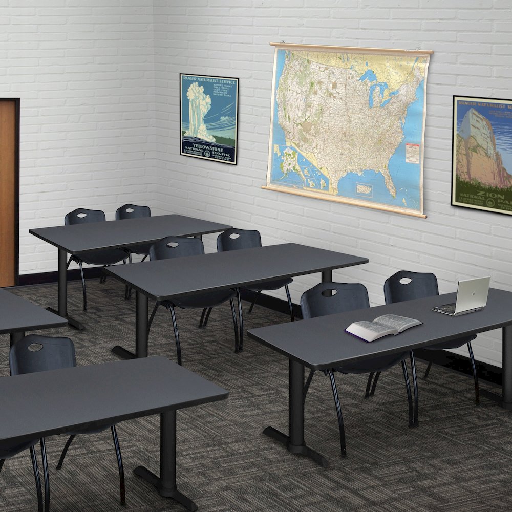 60 x 24 in. T-Base Training Seminar Table- Grey & 2 M Stack Chairs- Black. Picture 8