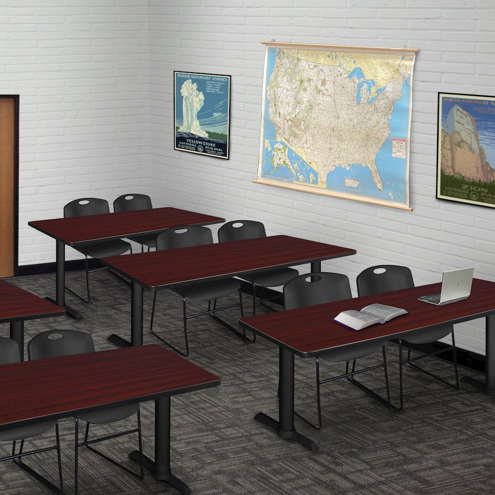 60 x 24 in. T-Base Training Seminar Table- Mahogany & 2 Zeng Stack Chairs- Black. Picture 8