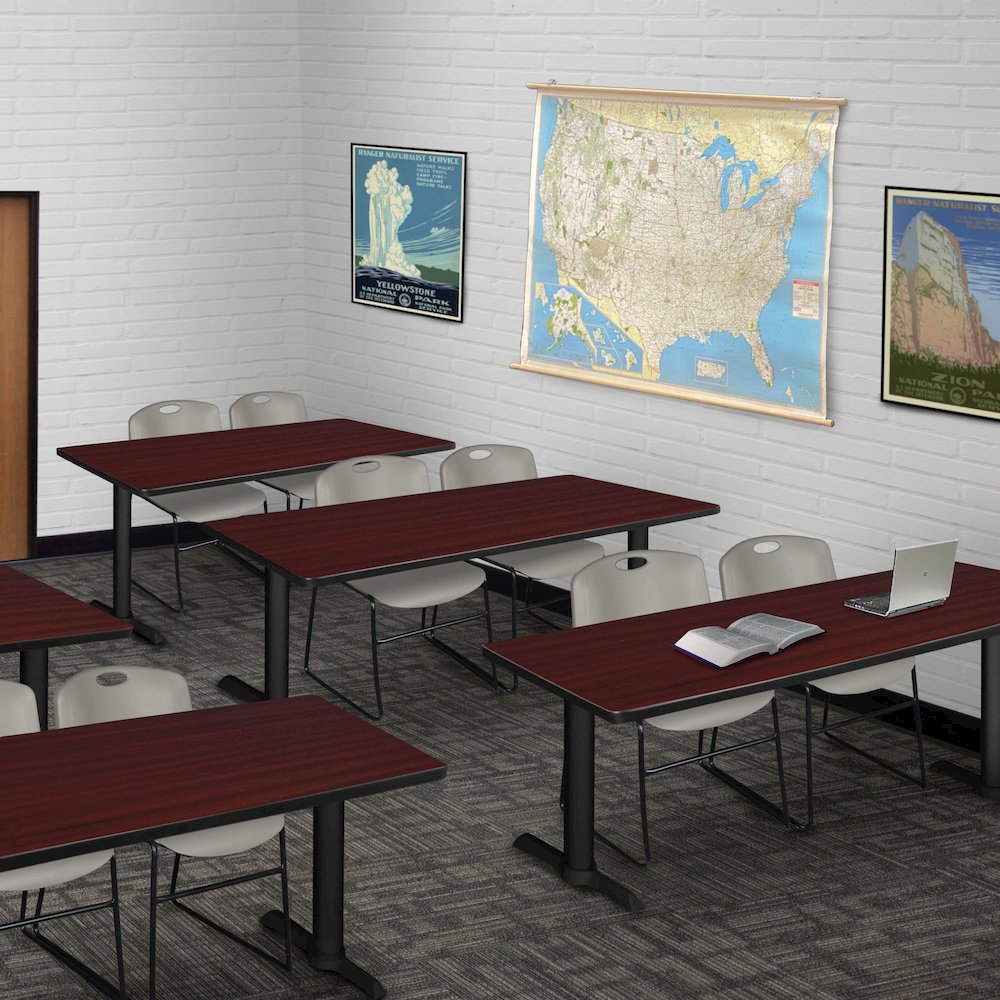 60 x 24 in. T-Base Training Seminar Table- Mahogany & 2 Zeng Stack Chairs- Grey. Picture 8