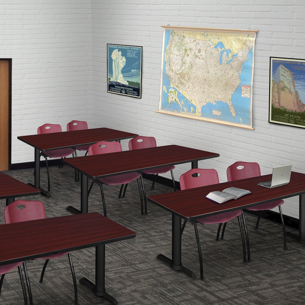60 x 24 in. T-Base Training Seminar Table- Mahogany & 2 M Stack Chairs- Burgundy. Picture 8
