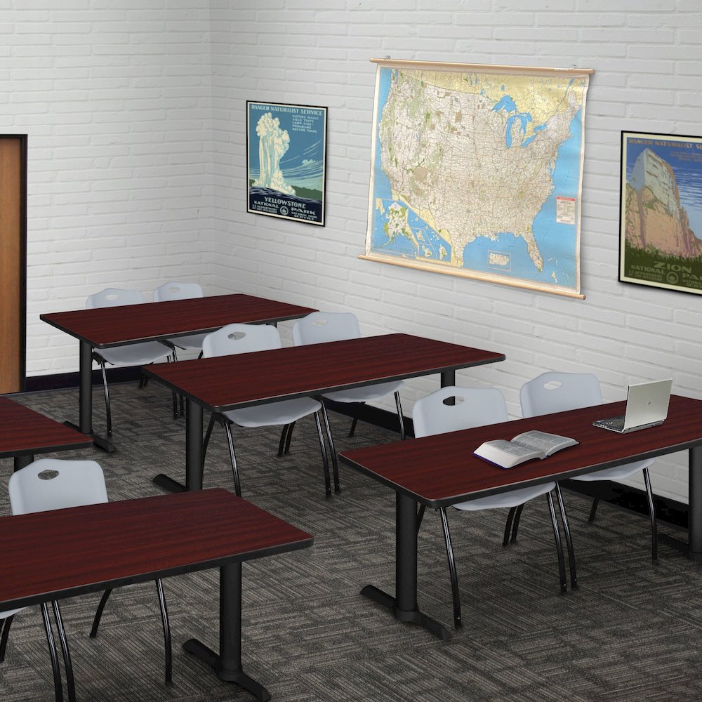 60 x 24 in. T-Base Training Seminar Table- Mahogany & 2 M Stack Chairs- Grey. Picture 8