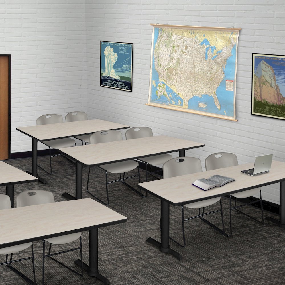 60 x 24 in. T-Base Training Seminar Table- Maple & 2 Zeng Stack Chairs- Grey. Picture 8
