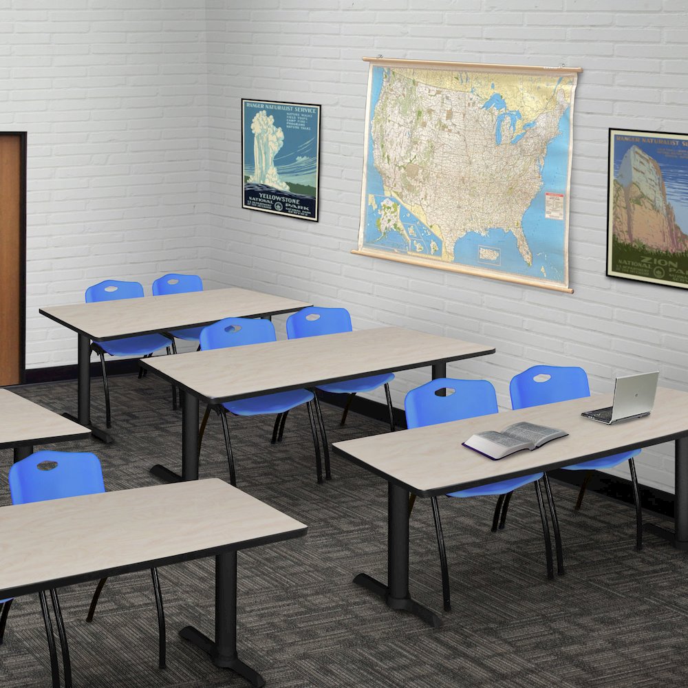 60 x 24 in. T-Base Training Seminar Table- Maple & 2 M Stack Chairs- Blue. Picture 8