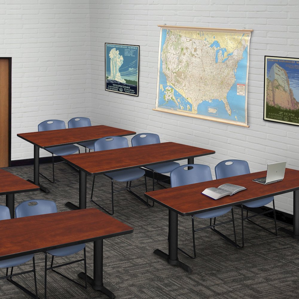 66 x 24 in. T-Base Training Seminar Table- Cherry & 2 Zeng Stack Chairs- Blue. Picture 8