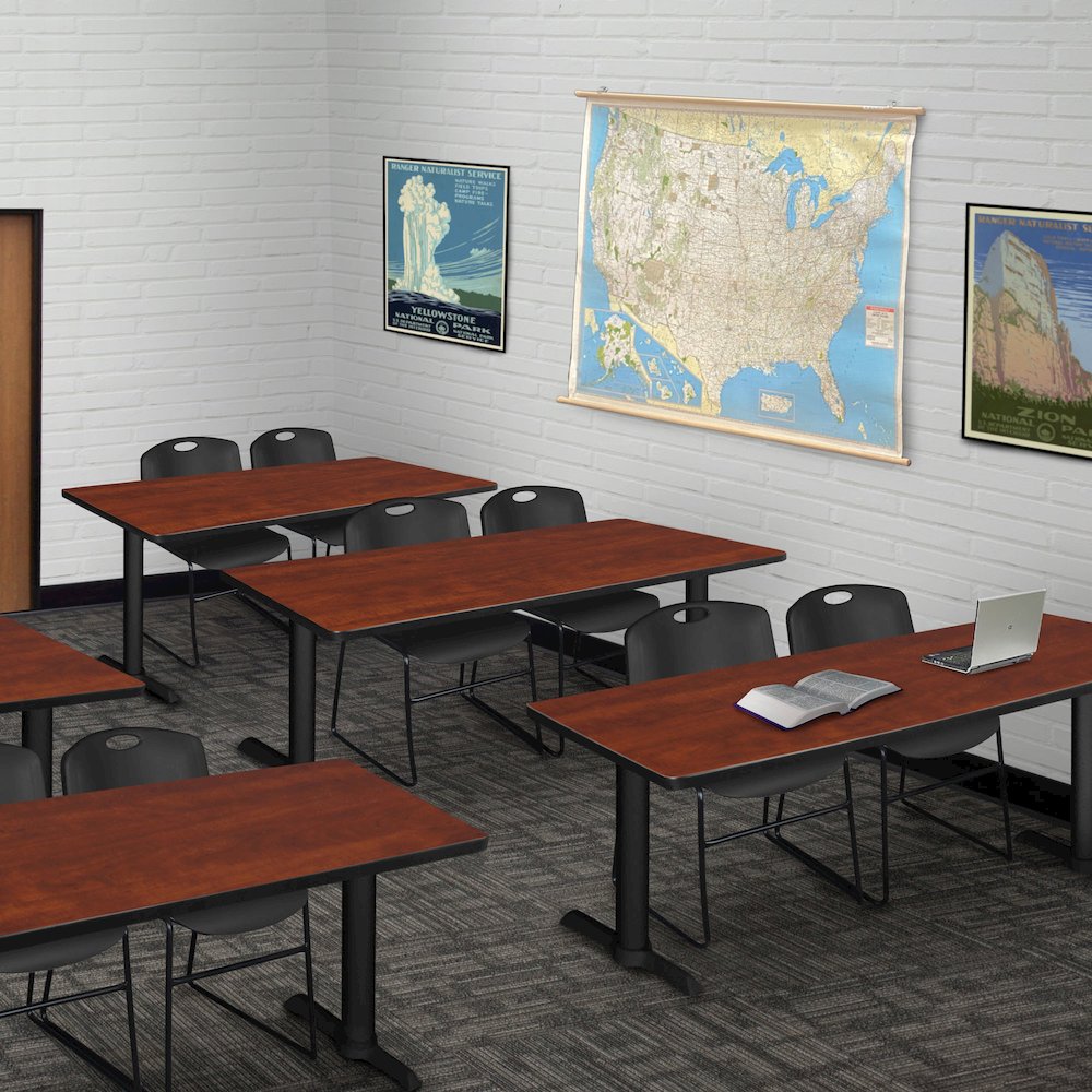 66 x 24 in. T-Base Training Seminar Table- Cherry & 2 Zeng Stack Chairs- Black. Picture 8