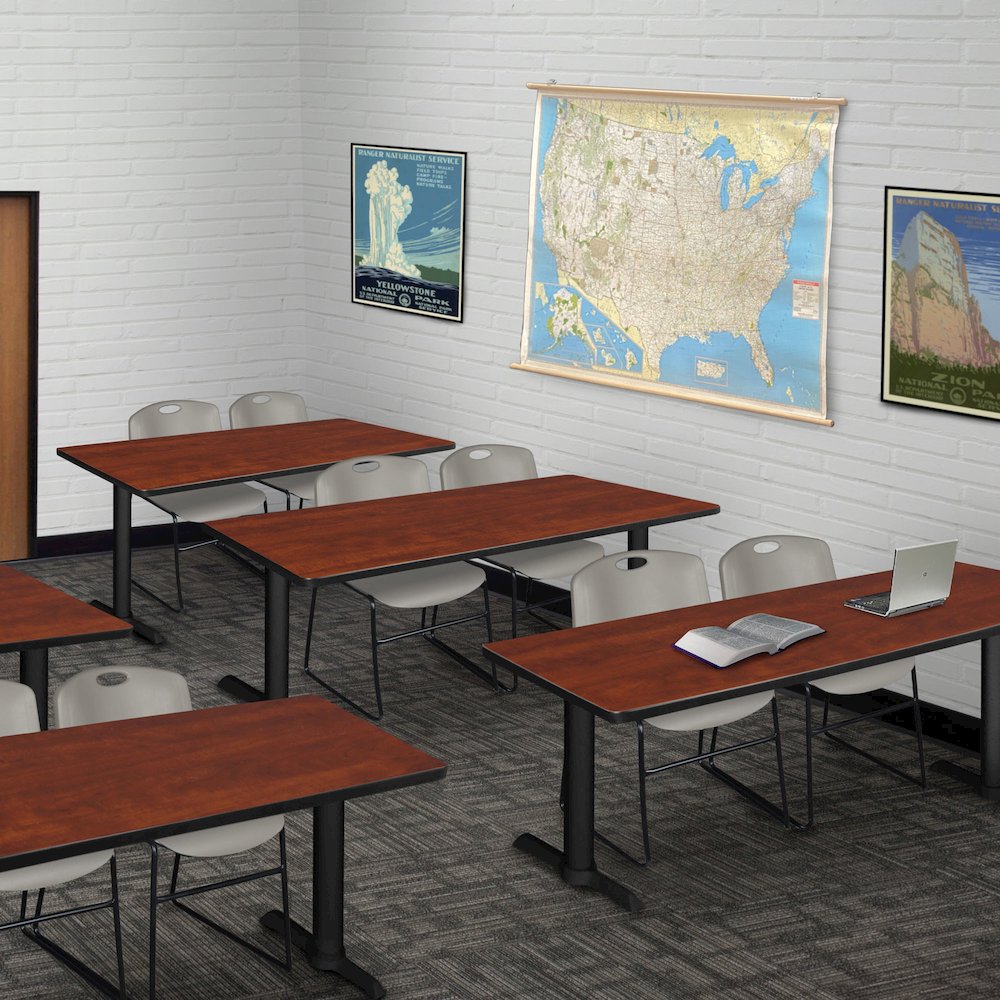 66 x 24 in. T-Base Training Seminar Table- Cherry & 2 Zeng Stack Chairs- Grey. Picture 8