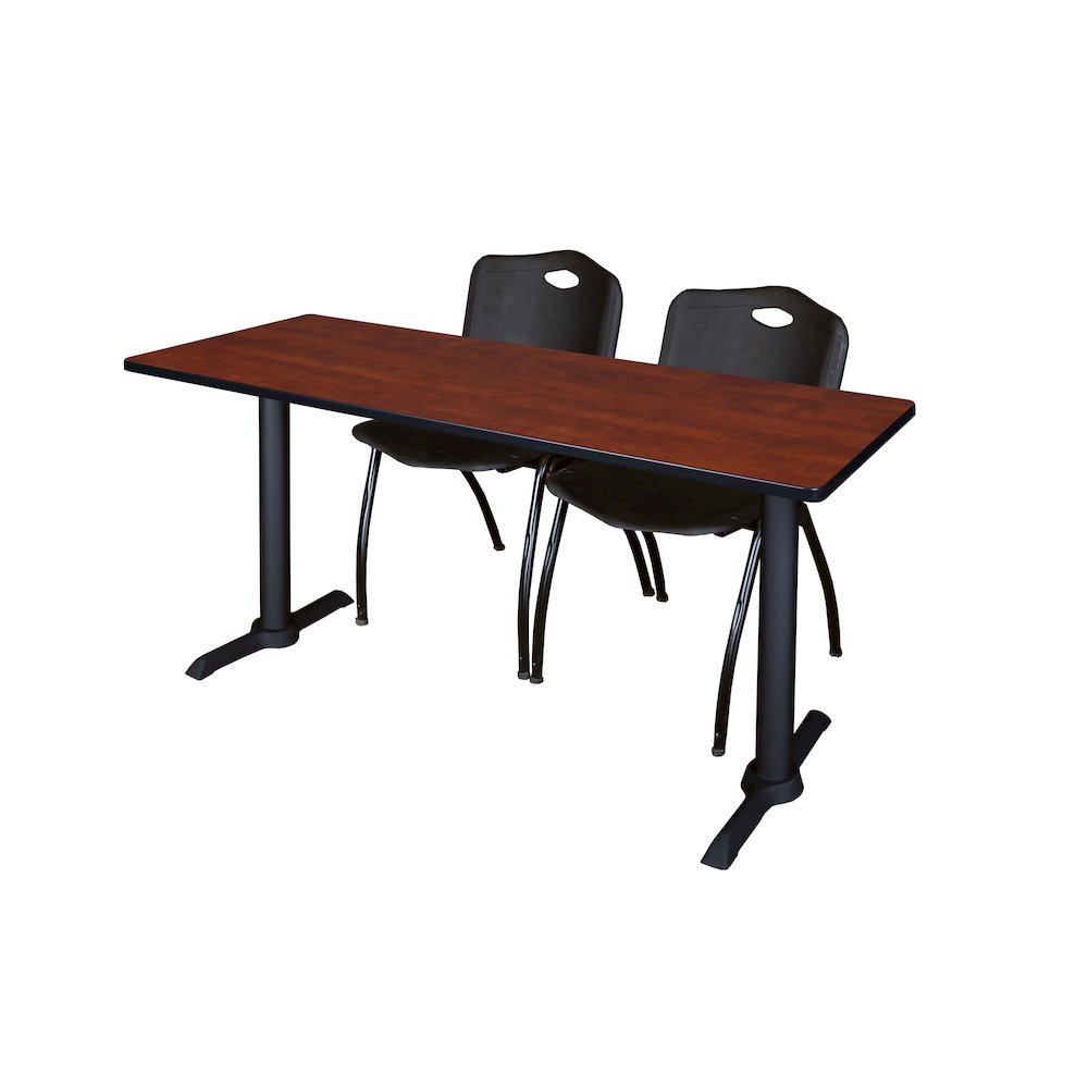 66 x 24 in. T-Base Training Seminar Table- Cherry & 2 M Stack Chairs- Black. Picture 1