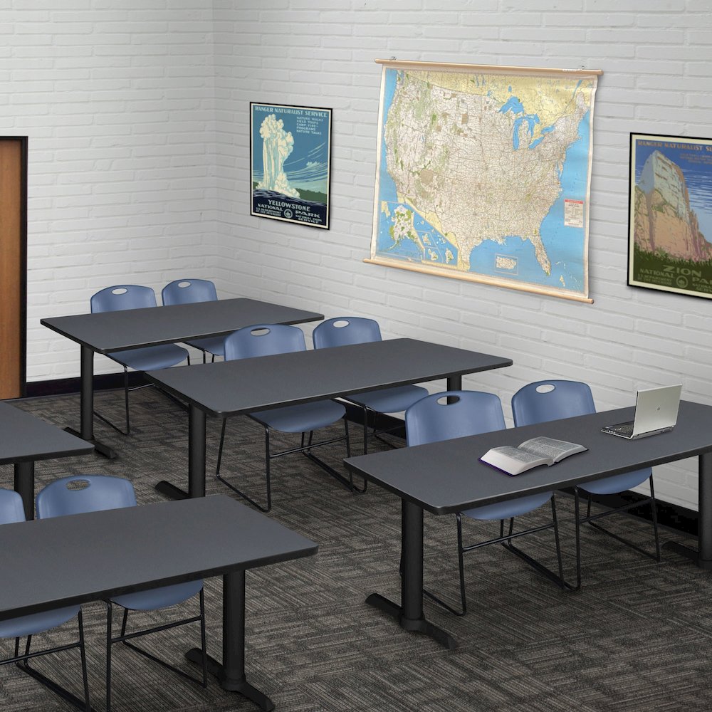 66 x 24 in. T-Base Training Seminar Table- Grey & 2 Zeng Stack Chairs- Blue. Picture 8